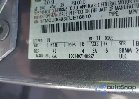 2014 Ford Escape Se z USA, uszkodzony, nr VIN 1FMCU9G93EUE18610